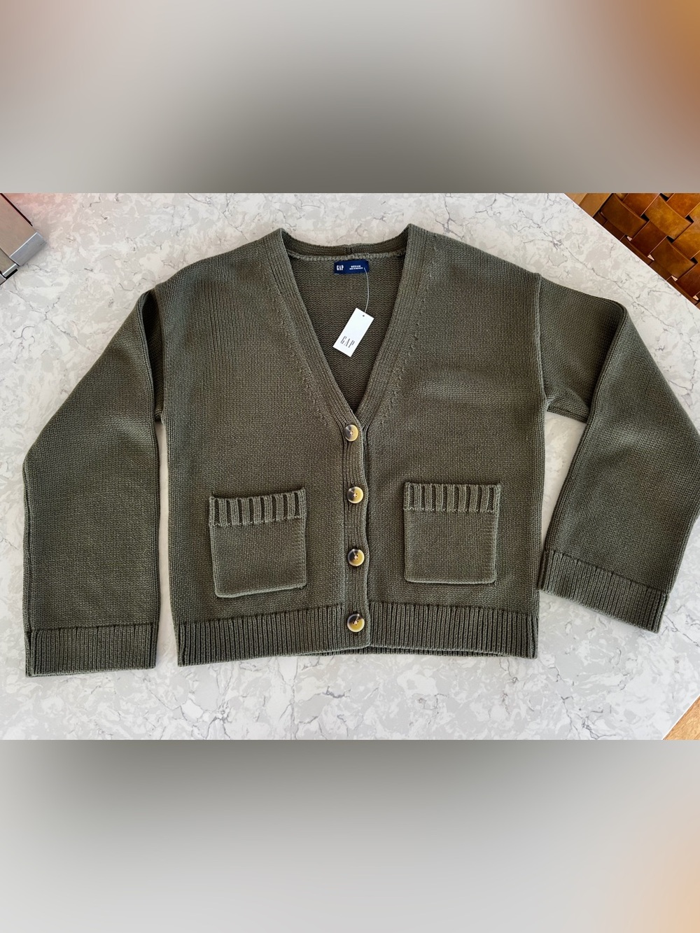 GAP Olive Green V-Neck Button Front Cardigan, NWT - Picture 2 of 11